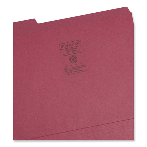 Image of Smead™ Reinforced Top Tab Colored File Folders, 1/3-Cut Tabs: Assorted, Letter Size, 0.75" Expansion, Maroon, 100/Box