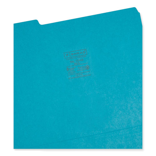 Image of Smead™ Colored File Folders, 1/3-Cut Tabs: Assorted, Letter Size, 0.75" Expansion, Teal, 100/Box