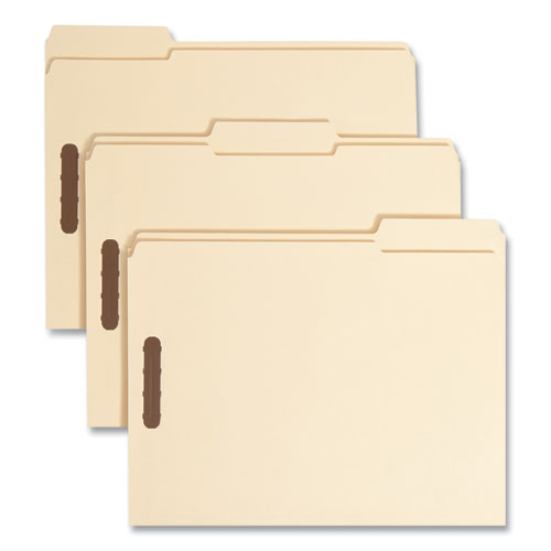 Image of Smead™ Recycled Top Tab Fastener Folders, 1/3-Cut Tabs: Assorted, 0.75" Expansion, 2 Fasteners, Letter Size, Manila Exterior, 50/Box