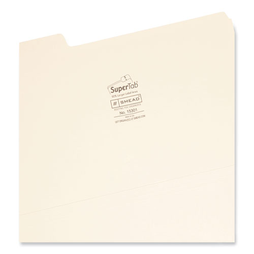 Image of Smead™ Supertab Top Tab File Folders, 1/3-Cut Tabs: Assorted, Legal Size, 0.75" Expansion, 11-Pt Manila, 100/Box