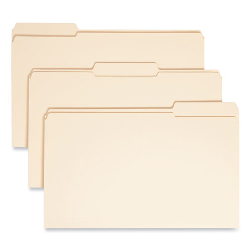 Image of Smead™ Reinforced Tab Manila File Folders, 1/3-Cut Tabs: Assorted, Legal Size, 0.75" Expansion, 11-Pt Manila, 100/Box