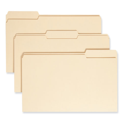 Image of Smead™ 100% Recycled Manila Top Tab File Folders, 1/3-Cut Tabs: Assorted, Legal Size, 0.75" Expansion, Manila, 100/Box