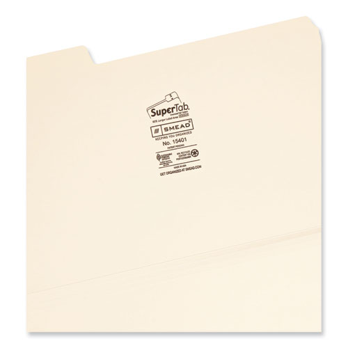 Image of Smead™ Supertab Top Tab File Folders, 1/3-Cut Tabs: Assorted, Legal Size, 0.75" Expansion, 14-Pt Manila, 50/Box