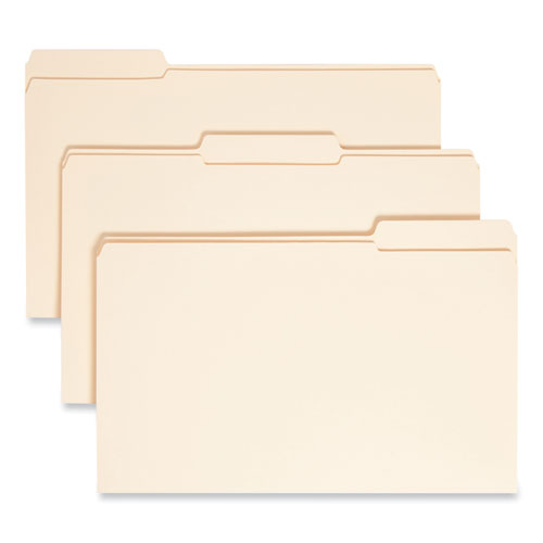 Image of Smead™ Reinforced Tab Manila File Folders, 1/3-Cut Tabs: Assorted, Legal Size, 0.75" Expansion, 14-Pt Manila, 100/Box