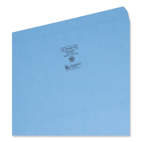 Image of Smead™ Reinforced Top Tab Colored File Folders, Straight Tabs, Legal Size, 0.75" Expansion, Blue, 100/Box