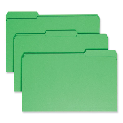Image of Smead™ Reinforced Top Tab Colored File Folders, 1/3-Cut Tabs: Assorted, Legal Size, 0.75" Expansion, Green, 100/Box