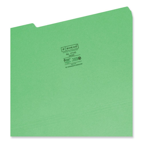 Colored File Folders, 1/3-Cut Tabs: Assorted, Legal Size, 0.75" Expansion, Green, 100/Box