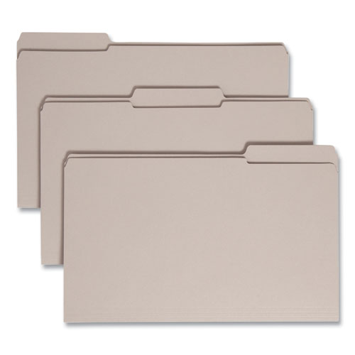 Image of Smead™ Reinforced Top Tab Colored File Folders, 1/3-Cut Tabs: Assorted, Legal Size, 0.75" Expansion, Gray, 100/Box