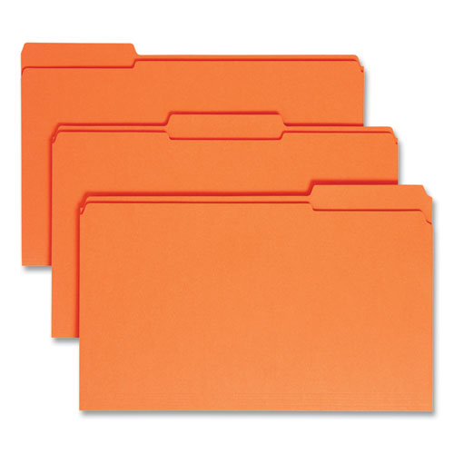 Smead™ Reinforced Top Tab Colored File Folders, 1/3-Cut Tabs: Assorted, Legal Size, 0.75" Expansion, Orange, 100/Box