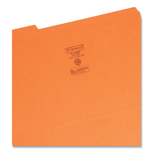 Image of Smead™ Reinforced Top Tab Colored File Folders, 1/3-Cut Tabs: Assorted, Legal Size, 0.75" Expansion, Orange, 100/Box