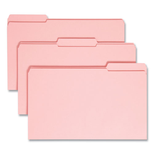 Image of Smead™ Reinforced Top Tab Colored File Folders, 1/3-Cut Tabs: Assorted, Legal Size, 0.75" Expansion, Pink, 100/Box