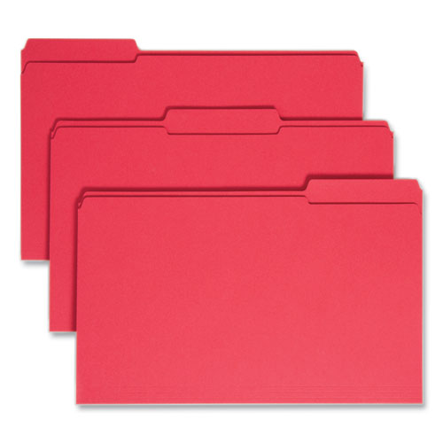 Smead™ Reinforced Top Tab Colored File Folders, 1/3-Cut Tabs: Assorted, Legal Size, 0.75" Expansion, Red, 100/Box
