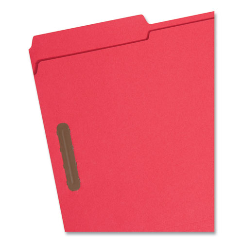 Top Tab Colored Fastener Folders, 0.75" Expansion, 2 Fasteners, Legal Size, Red Exterior, 50/Box