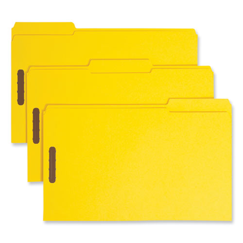 Smead™ Top Tab Colored Fastener Folders, 0.75" Expansion, 2 Fasteners, Legal Size, Yellow Exterior, 50/Box