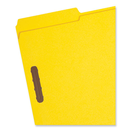 Top Tab Colored Fastener Folders, 0.75" Expansion, 2 Fasteners, Legal Size, Yellow Exterior, 50/Box