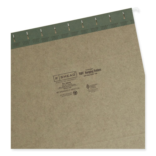 Image of Smead™ Tuff Hanging Folders With Easy Slide Tab, Letter Size, 1/3-Cut Tabs, Standard Green, 20/Box