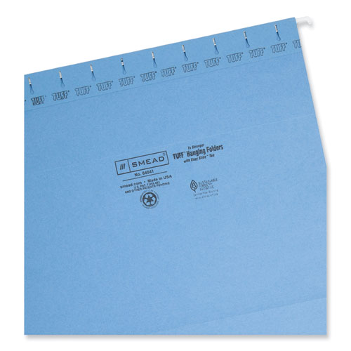 TUFF Hanging Folders with Easy Slide Tab, Letter Size, 1/3-Cut Tabs, Blue, 18/Box