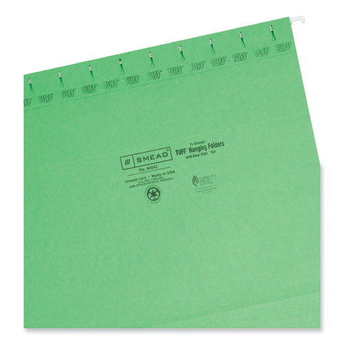 TUFF Hanging Folders with Easy Slide Tab, Letter Size, 1/3-Cut Tabs, Green, 18/Box