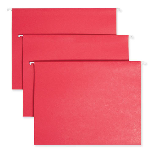 Image of Smead™ Tuff Hanging Folders With Easy Slide Tab, Letter Size, 1/3-Cut Tabs, Red, 18/Box