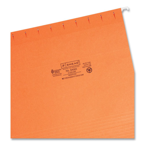 Colored Hanging File Folders with 1/5 Cut Tabs, Letter Size, 1/5-Cut Tabs, Orange, 25/Box