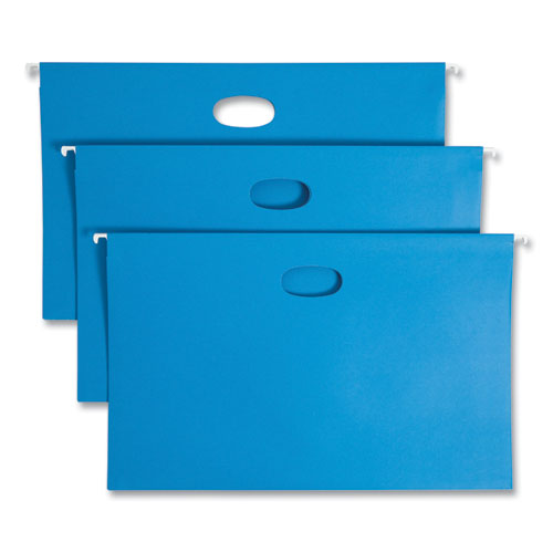 Hanging Pockets with Full-Height Gusset, 1 Section, 3" Capacity, Legal Size, 1/5-Cut Tabs, Sky Blue, 25/Box