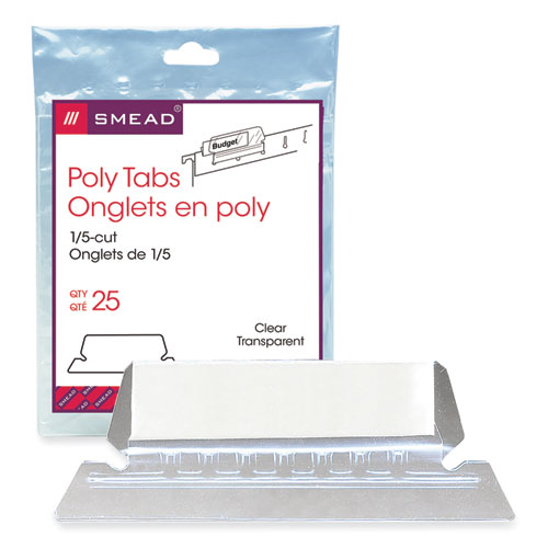 Image of Smead™ Poly Index Tabs And Inserts For Hanging File Folders, 1/5-Cut, White/Clear, 2.25" Wide, 25/Pack