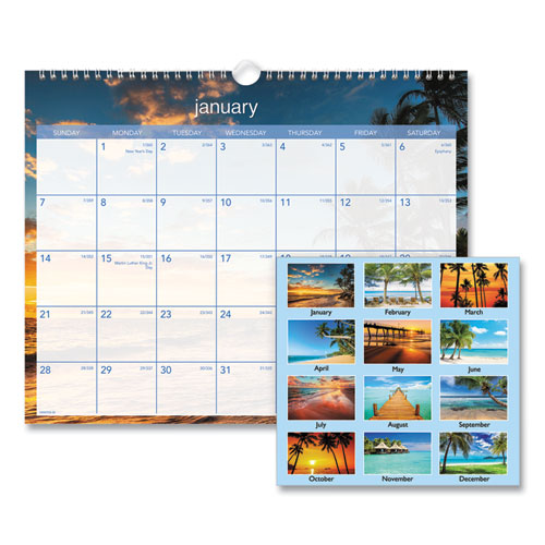 AT-A-GLANCE® Tropical Escape Wall Calendar, Tropical Escape Photography, 15 x 12, Pale Blue/Multicolor Sheets, 12-Month (Jan to Dec): 2024