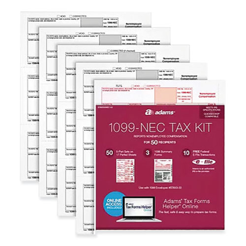 1099-NEC + 1096 Tax Form Kit with e-File, Inkjet/Laser, Fiscal Year: 2023, 5-Part, 8.5 x 3.67, 3 Forms/Sheet, 50 Forms Total