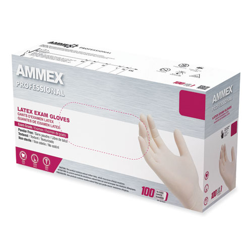 Latex Exam Gloves, Powder-Free, 4/5 mil, Small, Ivory, 100/Box