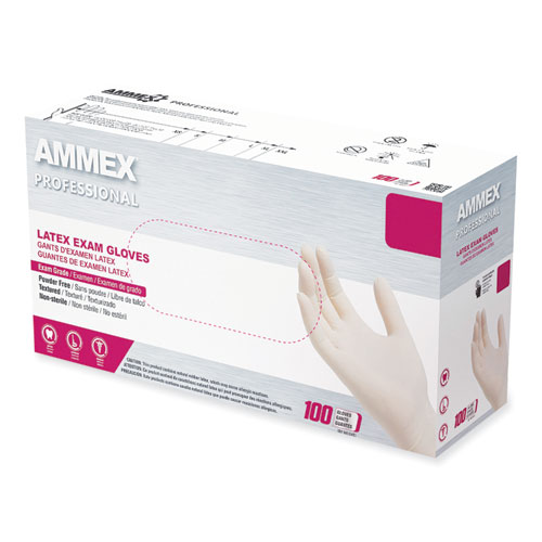 Latex Exam Gloves, Powder-Free, 4/5 mil, Medium, Ivory, 100/Box