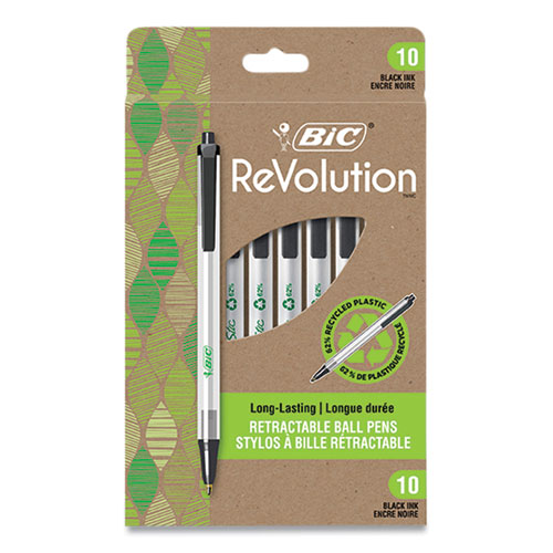 Ecolutions Clic Stic Ballpoint Pen, Retractable, Medium 1 mm, Black Ink, Clear Barrel, 10/Pack