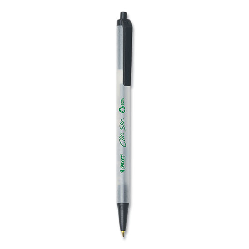 Image of Bic® Ecolutions Clic Stic Ballpoint Pen, Retractable, Medium 1 Mm, Black Ink, Clear Barrel, 10/Pack