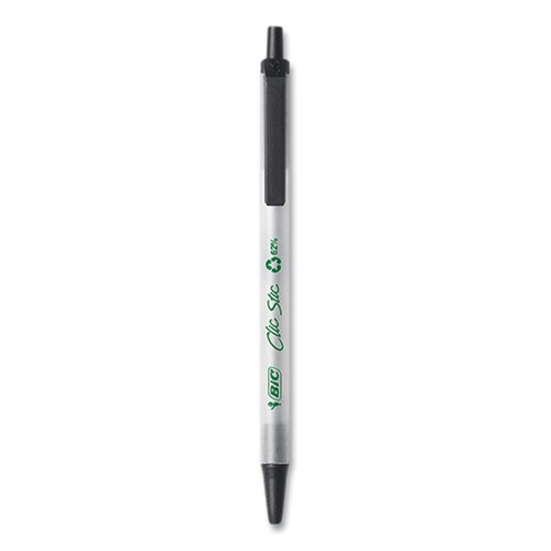 Ecolutions Clic Stic Ballpoint Pen, Retractable, Medium 1 mm, Black Ink, Translucent Frost/Black Barrel, 10/Pack