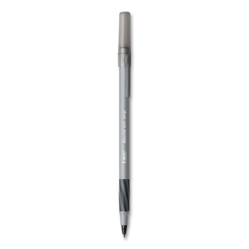 Image of Bic® Round Stic Grip Xtra Comfort Ballpoint Pen, Medium 1 Mm, Black Ink, Gray/Black, 24/Box, 6 Boxes/Pack