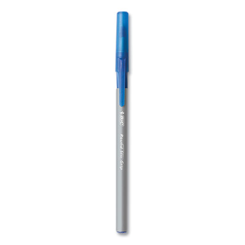 Round Stic Grip Xtra Comfort Ballpoint Pen, Medium 1 mm, Blue Ink, Gray/Blue Barrel, 24/Box, 6 Boxes/Pack