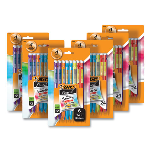 Bic® Xtra-Smooth Bright Edition Mechanical Pencils, 0.7 Mm, Hb (#2), Black Lead, Assorted Barrel Colors, 24/Pack, 6 Packs/Carton