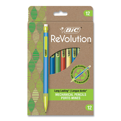 BIC® ReVolution Mechanical Pencil, 0.7 mm, HB (#2), Black Lead, Assorted Barrel Colors, 12/Pack