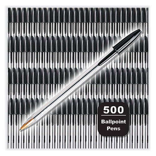 Cristal Xtra Smooth Ballpoint Pen, Stick, Medium 1 mm, Black Ink, Clear Barrel, 500/Pack