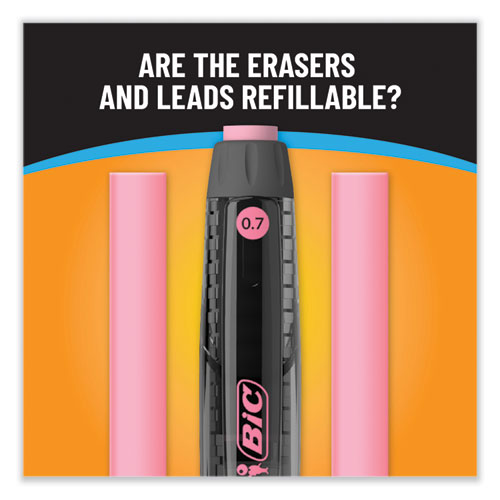 Image of Bic® Break-Resistant Mechanical Pencils With Erasers, 0.7 Mm, Hb (#2), Black Lead, Assorted Barrel Colors, 2/Pack