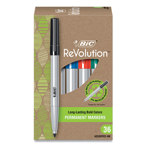 Image of Bic® Revolution Permanent Markers, Fine Bullet Tip, Assorted Colors, 36/Pack