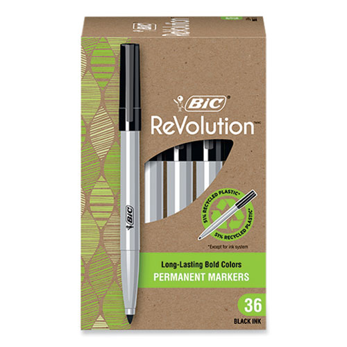Bic® Revolution Permanent Markers, Fine Bullet Tip, Black, 36/Pack