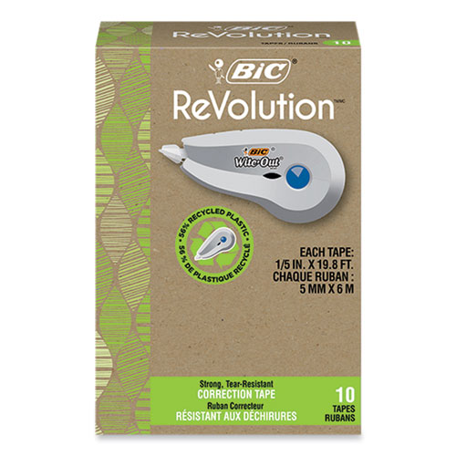 Wite-Out Brand Ecolutions Correction Tape, Non-Refillable, White, 0.2" x 19.8 ft, 10/Pack