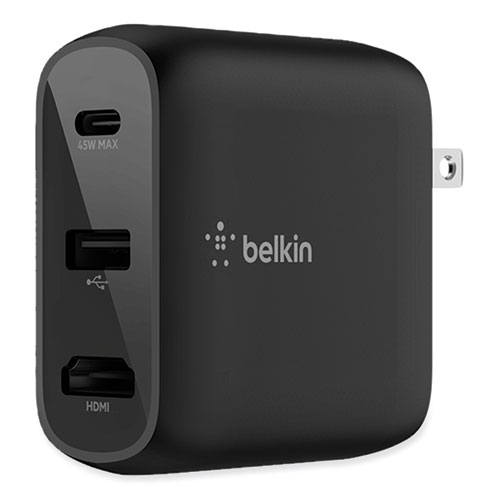 Belkin® Connect 46.5W Multi-Port Power Hub for USB-C Laptop or Nintendo Switch, 3 Ports, Black