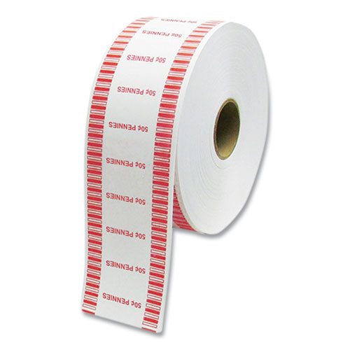 Automatic Coin Wrapper Roll for Coin Wrapping Machines, Pennies, $0.50, White/Red, 2,000/Roll, 8 Rolls/Carton