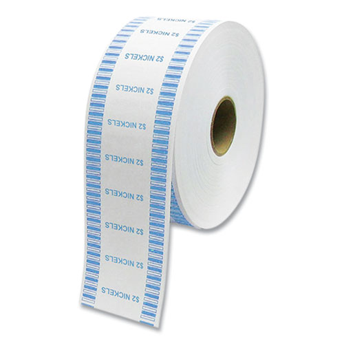Automatic Coin Wrapper Roll for Coin Wrapping Machines, Nickels, $2.00, Kraft/Blue, 2,000/Roll, 8 Rolls/Carton