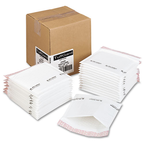 Sealed Air Jiffy TuffGard Self-Seal Cushioned Mailer, CD, Barrier Bubble Lining, Self-Adhesive Closure, 7.25 x 8, White, 25/Carton