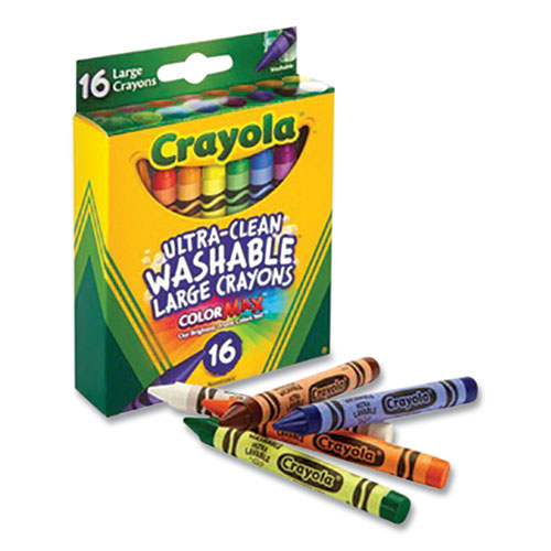 Ultra-Clean Washable Crayons, Large, Assorted, 16/Box