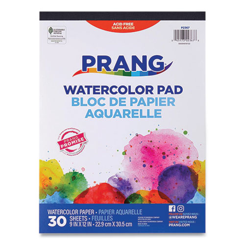 Image of Prang® Prang Watercolor Paper Pad, Unruled, White/Multicolor Cover, 30 White 9 X 12 Sheets