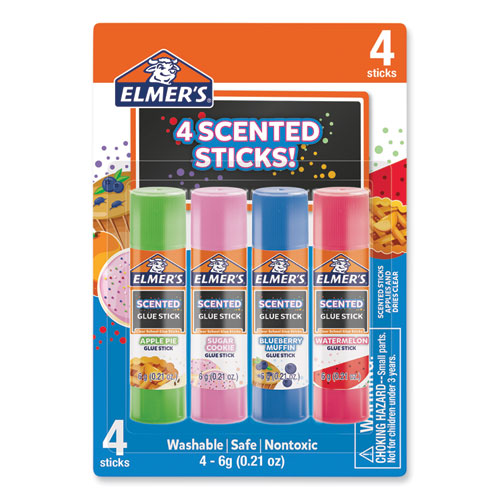 Scented Glue Sticks, 0.21 oz, Dries in Assorted Colors, 4 Scents