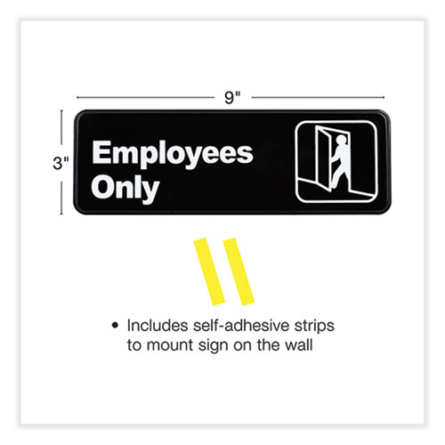 Employees Only Indoor/Outdoor Wall Sign, 9" x 3", Black Face, White Graphics, 3/Pack